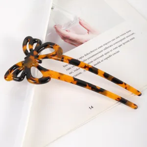Tortoise shell acetate butterfly hairpin elegant hollow hair fork Korean fashion hair accessories