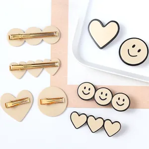 Korean acrylic hair clips cute heart smiley design metal side hairpins women hair accessories
