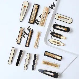 Korean style minimalist black and white geometric hair clips set fashion acrylic hairpins.