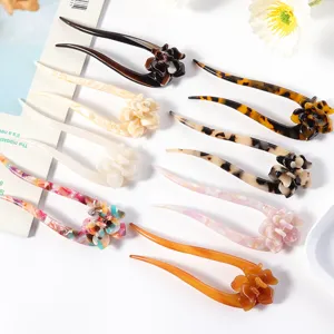 U-form Acetat Blumen Haarnadel elegante Vintage Haarspange Dutt Haarschmuck Accessoires