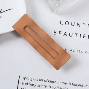 Matte brown rectangular hair clip geometric metal barrette stylish minimalist hairpin for women