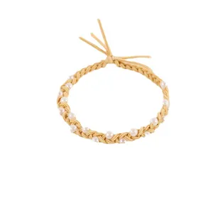 Korean style woven pearl hair rope elastic hair band ponytail holder for women daily use