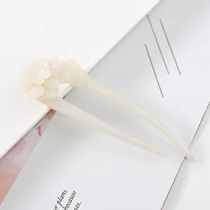 Elegant white acetate flower U-shaped hair fork vintage hair stick for daily styling and buns.