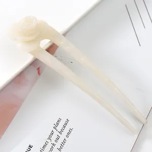 White Acetate U Shaped Flower Hairpin Elegant Hair Fork Bun Updo Accessories for Women