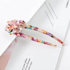 Colorful acetate flower U-shaped hair fork elegant hair pin for women daily styling bun