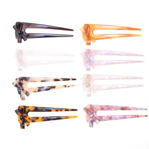 Acetate hair fork with hollow bow design, elegant hair stick for stylish buns and updos