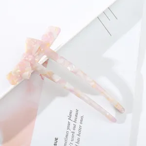 Hübsche rosa Acetat Schleife Haarnadel für Damen, elegante Haarstab für Dutt und Hanfu.