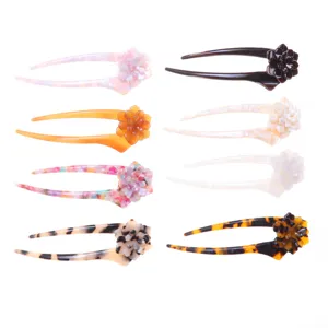Acetate flower U-shaped hair fork stylish hair pin for bun styling elegant women hair accessories