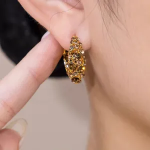 Gold rhinestone hoop earrings for women sparkling crystal earrings elegant fashion jewelry gift