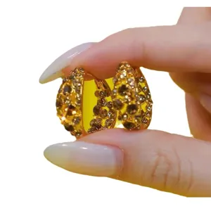 Gold-plated rhinestone hoop earrings for women, trendy luxury fashion jewelry accessories.