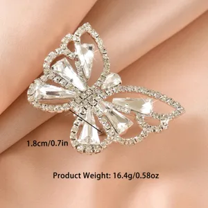 Squisito anello aperto con farfalla in strass da donna, gioiello in cristallo lucido.