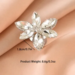 Anello regolabile con fiore in strass geometrico di lusso europeo e americano per donna elegante