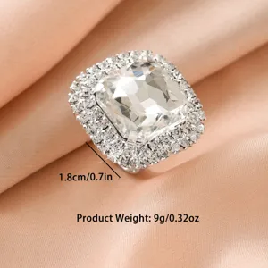 Elegante anello geometrico in strass per donna, gioiello da sposa regolabile e brillante.