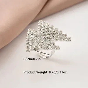 Anello geometrico luminoso con strass per donna, gioiello regolabile brillante per matrimoni.