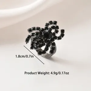 Anello ragno strass nero regolabile gioiello gotico metallico regalo elegante donna