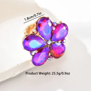 Anello con grande fiore in strass da donna, bellissimo gioiello geometrico regolabile.