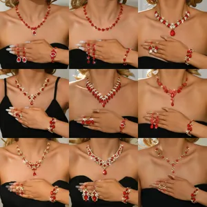 Lussuosa Collezione di Collana Orecchini Bracciale in Lega con Strass a Goccia d'Acqua per Matrimonio Sposa Festa Gioielli Donna