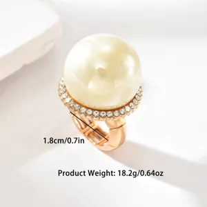 Anello perla statement europeo con alone di strass gioielli nuziali regolabili 1,8cm
