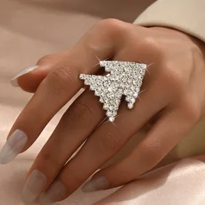 Anello geometrico in strass, gioiello da dito luminoso e regolabile per donne.