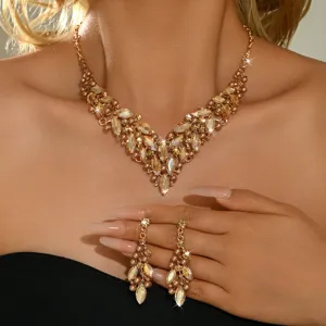 Set collana e orecchini perle cristallo, gioielli sposa matrimonio eleganti per donna.