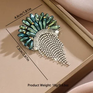 Elegante spilla con frange in strass, design pavone in cristallo vintage, gioielli da risvolto di lusso.