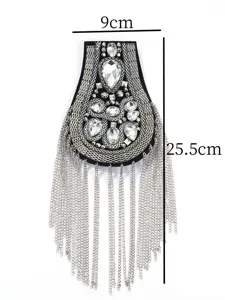 Spallina con frange in metallo punk retrò strass stemma spalla accessorio DIY 9x25.5cm
