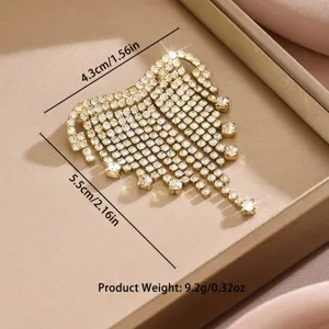 Spilla con nappina in strass dorati elegante fermaglio frange donna gioielli splendenti