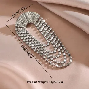 Spilla con nappe in strass scintillanti catena multistrato cristallo gioiello.