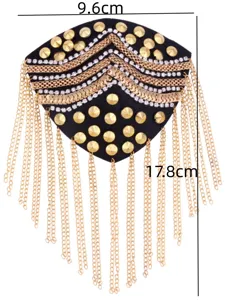 Handmade rhinestone rivet tassel epaulet stage performance shoulder accessory detail shot