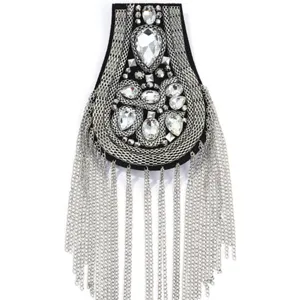 Distintivo per spalla con nappe in metallo stile punk vintage strass spallina vestito