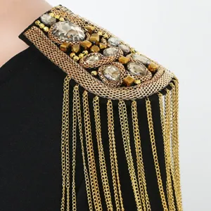 Epaulette con frange metallo punk retro britannico strass stemma spalla accessorio DIY