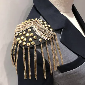 Handmade Tassel Shoulder Epaulet With Rhinestone Rivet Punk Style Exaggerated Stage Performance Jacket Accessories Jewelry Gift