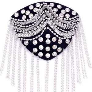 Handmade rhinestone rivet tassel epaulet stage performance coat shoulder badge accessories