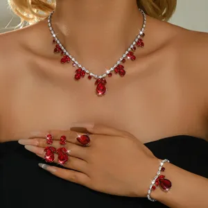 Set di gioielli da sposa in zircone collana orecchini bracciale anello elegante per