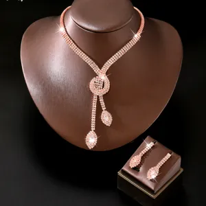 Set collana orecchini strass cristallo oro rosa gioielli da sposa festa banchetto