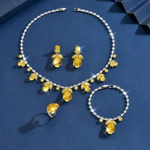 Completo Gioielli Sposa Zircone 4 Pezzi Collana Orecchini Bracciale Anello Elegante