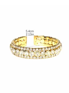 Goldener breiter Strass Armreif, dreireihiges glitzerndes Kristall Armband Damen.
