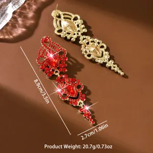 Boucles d'oreilles pendantes longues en cristal rouge strass pour femmes mariage bijoux.