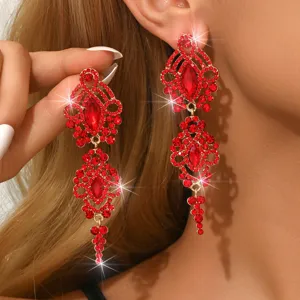 Boucles d'oreilles longues glands strass cristal rouge mode pour femmes mariage bijoux mariée