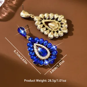 Boucles d'oreilles pendantes en cristal bleu élégantes ton or pour femmes bijoux