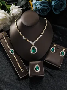 Set collana e orecchini da sposa in lega con strass verde scuro gioielli di lusso