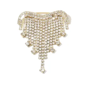 Spilla con nappina in strass cristallo elegante accessorio collo moda donna chic