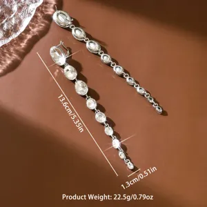 Longues boucles d'oreilles pendantes en strass cristal, élégants bijoux argentés pour femmes.