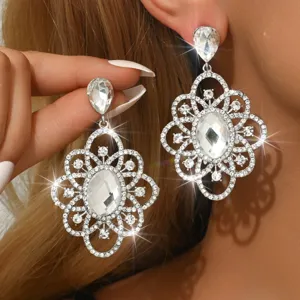 Eleganti orecchini pendenti con fiori di strass di cristallo gioielli da festa lucidi.