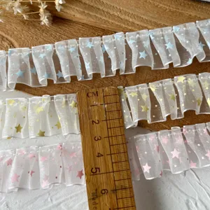 Star Polka Dot Mesh Pleated Lace Ribbon Trim Printed Organza Tulle Fabric For DIY Handcraft Doll Clothes Garment Decoration Ribbon