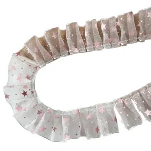 Star dot pleated sheer ribbon lace trim for DIY crafts doll clothes decoration 2 yards