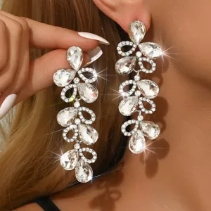 Orecchini pendenti cristallo foglia strass brillanti gioielli matrimonio sposa