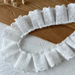 Dubbellaagse Witte Kantafwerking Geplooide Ruche Lint Voor DIY Poppenkleertjes Lolita Jurk Naaiaccessoires Decor