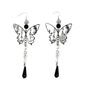 New Chinese ink painting style butterfly earrings, vintage long tassel drop earrings for women.