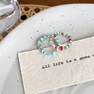 Handmade Colorful Beaded Elastic Ring For Women Glass Alloy Beads Stackable Finger Ring Light Luxury Jewelry Gift